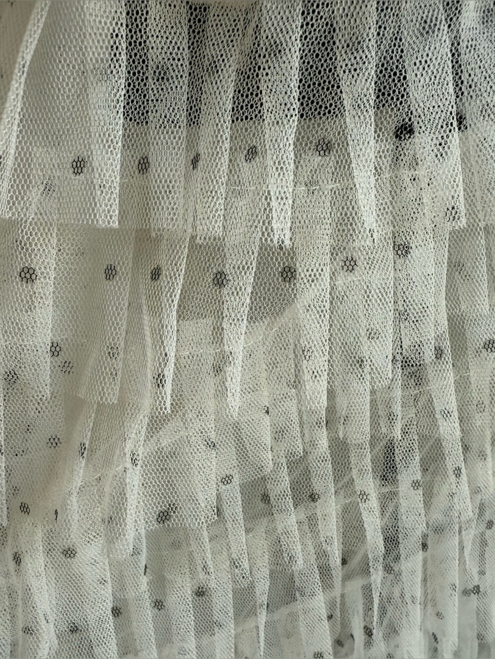 Romantic Ruffle Cream Layered Tulle Midi Skirt With Black Swiss Dots Size Small - Picture 5 of 6
